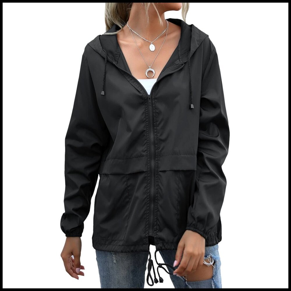Lightweight Waterproof Rain Jacket Hooded Windbreaker with Pockets Outdoor